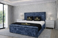 Crushed Velvet Denim Blue - Astoria Luxe Luxury Upholstered Bed Frame – Premium Panelled Headboard & Footboard