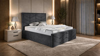 Naples Charcoal - Valentina Luxury Chevron Panel Bed – Designer Upholstered Bed Frame with Statement Headboard & Footboard