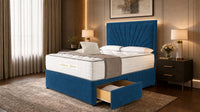 Naples Blue - Aurelia Luxury Sunburst Divan Bed – Designer Upholstered Bed Frame