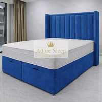 Naples Blue - Grand Elysee Luxury Panelled Upholstered Bed Frame with Divan Ottoman Storage
