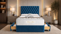 Naples Blue - Regency Diamond Luxury Divan Bed – Deep Button-Tufted Headboard with Premium Upholstered Frame & Storage
