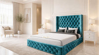 Crushed Velvet Teal - Claridge Chesterfield Luxury Deep-Button Ottoman Storage Bed