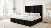 Plush Velvet Black - Carlton Channel Luxury Ottoman Storage Bed
