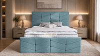 Plush Velvet Duck Egg - Valentina Luxury Chevron Panel Bed – Designer Upholstered Bed Frame with Statement Headboard & Footboard