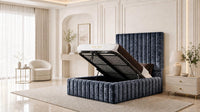 Crushed Velvet Denim Blue - Dorchester Wraparound Luxury Channelled Ottoman Storage Bed