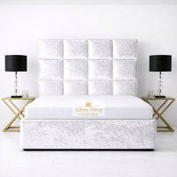 Crushed Velvet White - Kensington Royale Luxury Ottoman Divan Storage Bed Frame – Premium Panelled Headboard