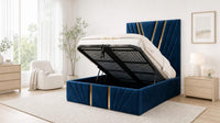 Plush Velvet Sapphire - Monaco V-Line Luxury Geometric Ottoman Storage Bed