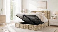 Crushed Velvet Gold - Carlton Channel Luxury Ottoman Storage Bed
