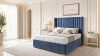 Crushed Velvet Denim Blue - Harrogate Gallery Luxury Winged Upholstered Bed Frame