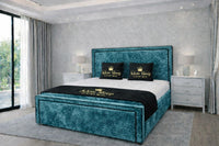Crushed Velvet Teal - Astoria Luxe Luxury Upholstered Bed Frame – Premium Panelled Headboard & Footboard