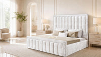 Crushed Velvet White - Buckingham Tailored Luxury Panelled Ottoman Storage Bed
