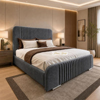 Naples Charcoal - Beaumont Luxury Fluted Wing Bed – Designer Upholstered Bed Frame with Statement Headboard & Footboard