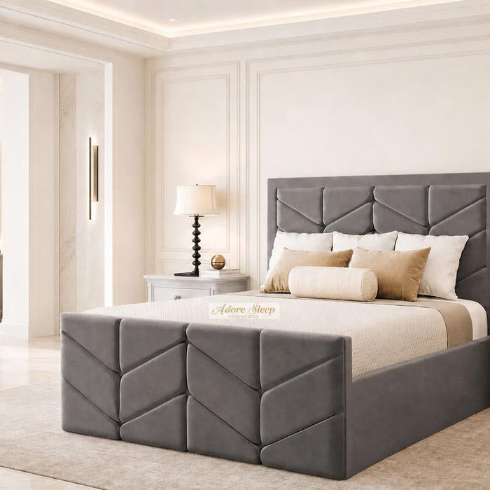 Naples Slate Grey - Chelsea Chevron Luxury Geometric Ottoman Storage Bed