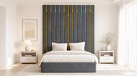 Naples Slate Grey - Alisha Gold Strip Grandline Luxury Floor-Standing Ottoman Storage Bed