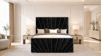 Crushed Velvet Black - Riviera Fan Luxury Sculpted Ottoman Storage Bed
