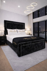Crushed Velvet Black - Regent Grandeur Luxury Upholstered Bed Frame – Premium Deep Panelled Headboard
