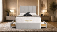 Naples Silver - Kensington Grande Luxury Divan Bed – Premium Upholstered Bed Frame with Tall Vertical Panel Headboard