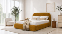 Plush Velvet Mustard Gold - Ellington Curve Luxury Upholstered Ottoman Storage Bed