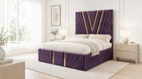Naples Purple - Monaco V-Line Luxury Geometric Ottoman Storage Bed