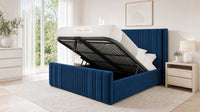 Plush Velvet Sapphire - Savoy Ribbed Luxury Ottoman Storage Bed
