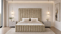 Crushed Velvet Gold - Savoy Luxury Panel Bed – Premium Upholstered Bed Frame with Grand Framed Headboard