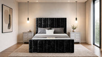Crushed Velvet Black - Valentina Linear Luxury Upholstered Bed Frame