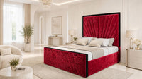 Crushed Velvet Red - Gatsby Sunray Luxury Art Deco Upholstered Bed Frame