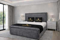 Plush Velvet Grey - Astoria Luxe Luxury Upholstered Bed Frame – Premium Panelled Headboard & Footboard