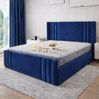 Plush Velvet Sapphire - Astoria Luxe Luxury Vertical Panelled Upholstered Bed Frame
