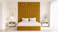 Plush Velvet Mustard Gold - Alisha Gold Strip Grandline Luxury Floor-Standing Ottoman Storage Bed