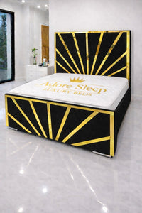 Plush Velvet Black - Solaris Radiance Luxury Geometric Upholstered Bed Frame