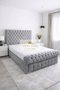 Plush Velvet Silver - Kensington Royale Luxury Chesterfield Upholstered Bed Frame