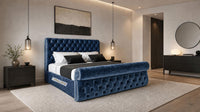 Crushed Velvet Denim Blue - Windsor Chesterfield Luxury Scroll Bed Frame