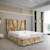 Crushed Velvet Gold - Valençay Flared Sunburst Wingback Bed | Luxury Divan Ottoman Upholstered Bed Frame