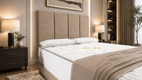 Plush Velvet Beige - Kensington Grande Luxury Divan Bed – Premium Upholstered Bed Frame with Tall Vertical Panel Headboard