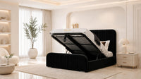 Plush Velvet Black - Beaumont Arc Luxury Ribbed Ottoman Storage Bed