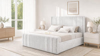Crushed Velvet White - Savoy Ribbed Luxury Ottoman Storage Bed