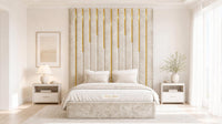 Crushed Velvet Champagne - Alisha Gold Strip Grandline Luxury Floor-Standing Ottoman Storage Bed