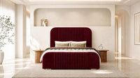 Plush Velvet Maroon - Beaumont Arc Luxury Ribbed Ottoman Storage Bed