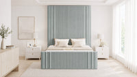 Plush Velvet Duck Egg - Mayfair Grand Fluted Luxury Upholstered Bed Frame
