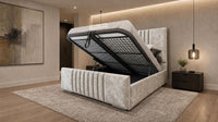 Crushed Velvet Cream - Belgravia Luxury Ottoman Storage Bed – Premium Upholstered Gas Lift Bed Frame