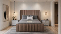 Naples Mink - Mayfair Luxury Panelled Bed – Premium Upholstered Bed Frame with Statement Headboard & Footboard