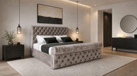 Crushed Velvet Mink - Windsor Chesterfield Luxury Scroll Bed Frame