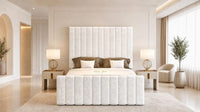 Crushed Velvet White - Langham Column Luxury Panelled Ottoman Storage Bed