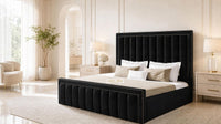 Plush Velvet Black - Buckingham Tailored Luxury Panelled Ottoman Storage Bed
