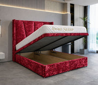 Crushed Velvet Red - Valençay Flared Sunburst Wingback Bed | Luxury Divan Ottoman Upholstered Bed Frame