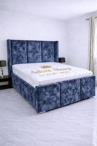 Crushed Velvet Denim Blue - Aurelia Grand Luxe Upholstered Bed Frame