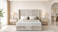Crushed Velvet Champagne - Harrogate Gallery Luxury Winged Upholstered Bed Frame