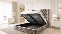Crushed Velvet Mink - Claridge Chesterfield Luxury Deep-Button Ottoman Storage Bed