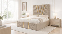 Naples Beige - Monaco V-Line Luxury Geometric Ottoman Storage Bed